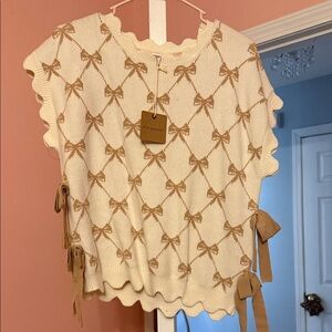 Blu Pepper Cream and Brown Bow Knit Sweater